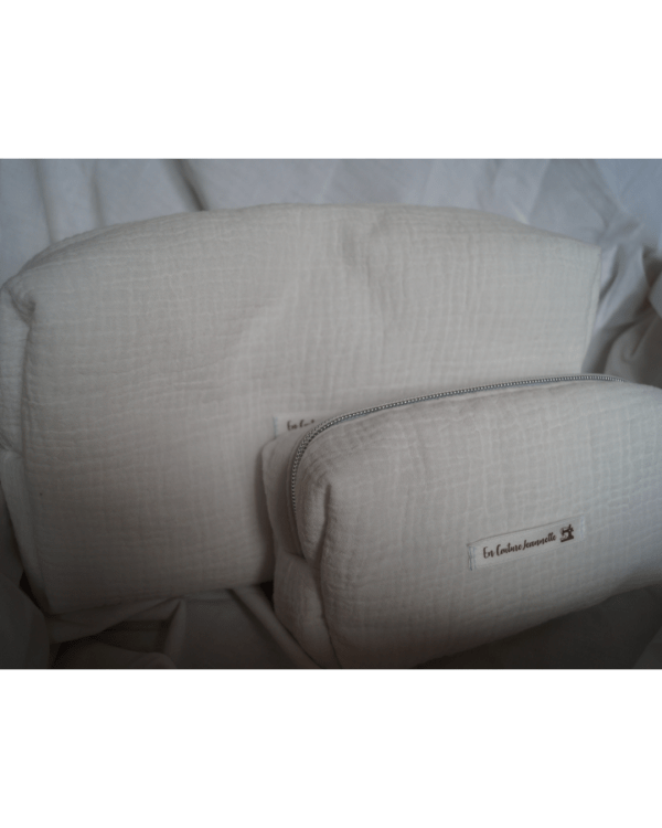 Trousses de toilette et maquillage double gaze blanche