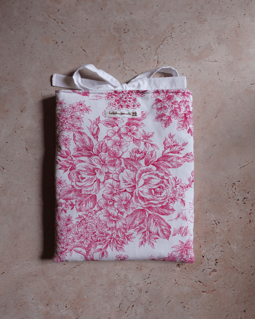 Pochette pour livre grand format - toile de jouy rose