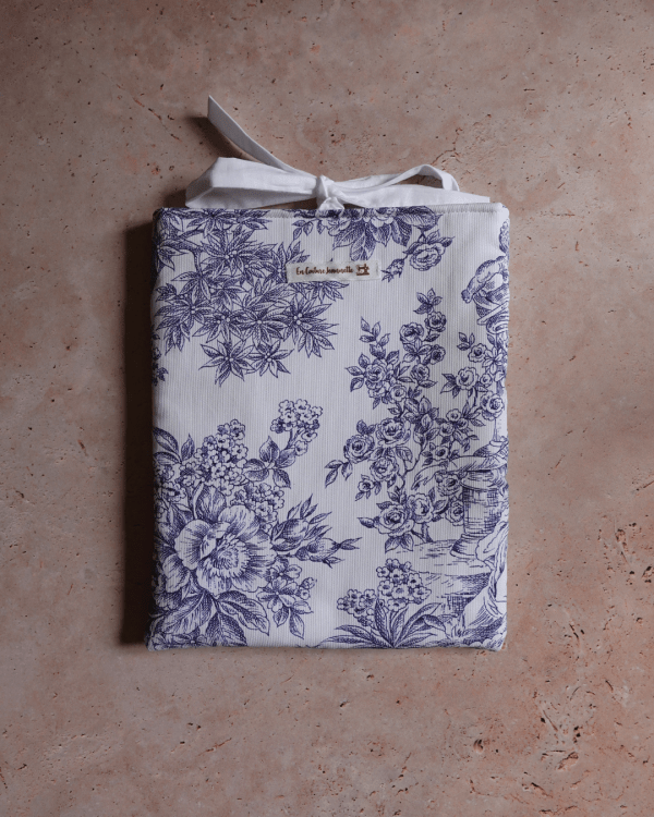 Pochette pour livre grand format - toile de jouy bleu