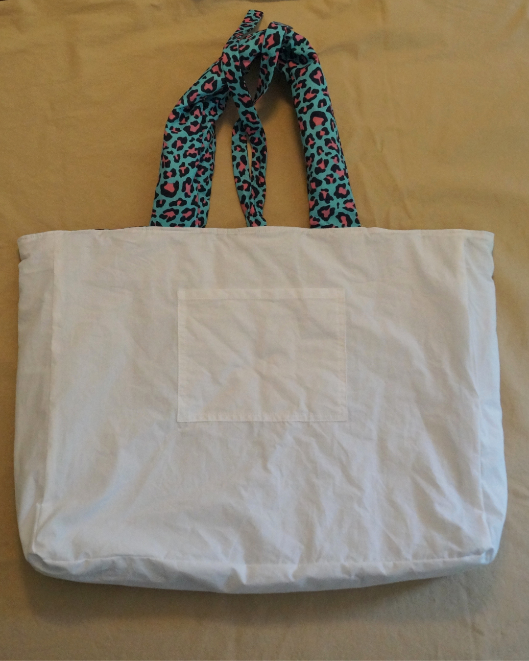 Sac cabas léopard bleu et rose - intérieur poche plaquée simple